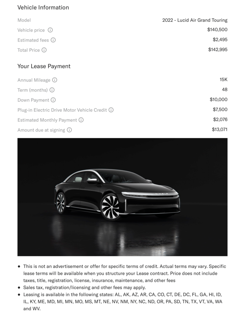 Lucid Motors Lease Calculator How Much Does It Cost To Lease A Lucid