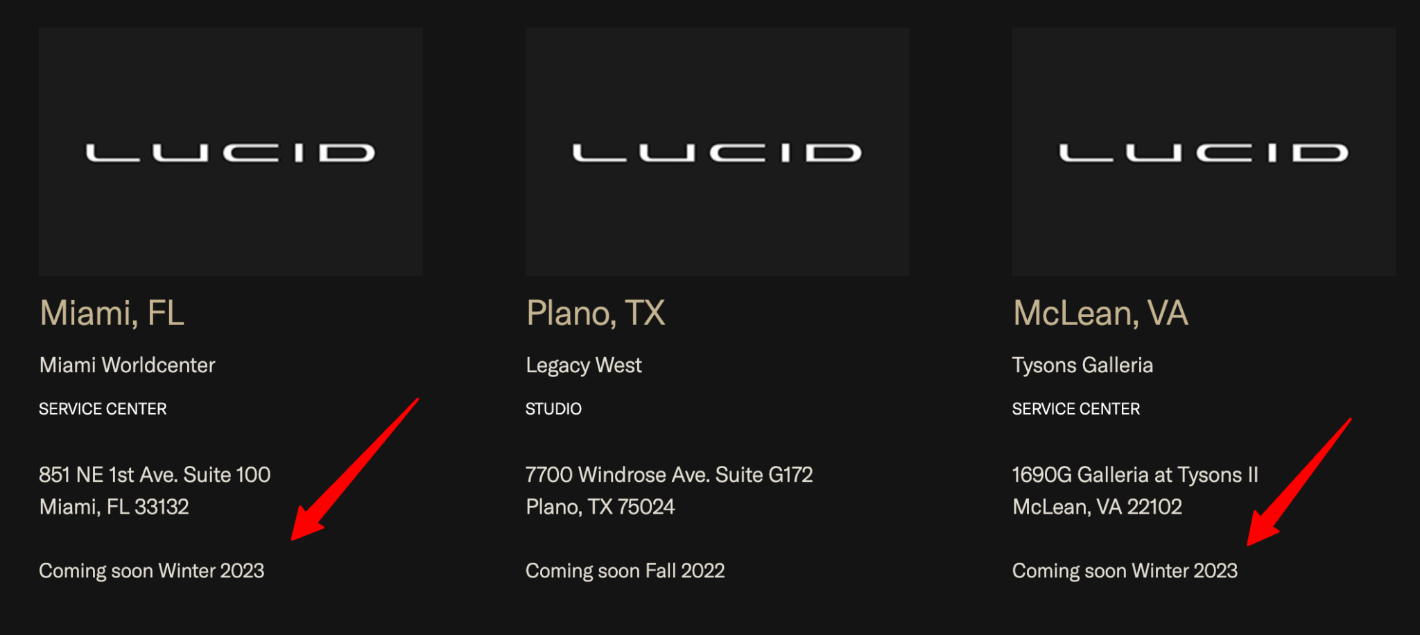 Lucid Motors Delays Opening Of Miami, Florida & McLean, Virginia